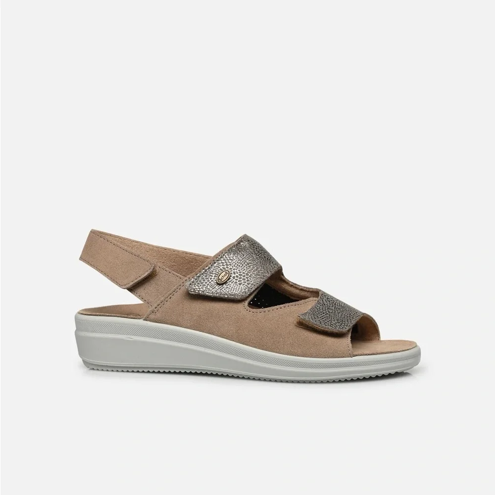 Scholl Comfort Sandals With Velcro Straps Beige Wedge Removable Insole Size 38